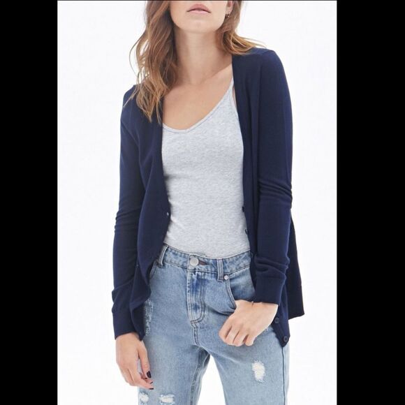 Forever 21 Cobalt Blue V Neck Button Down Long Sleeve Cardigan Size Medium - Picture 3 of 8